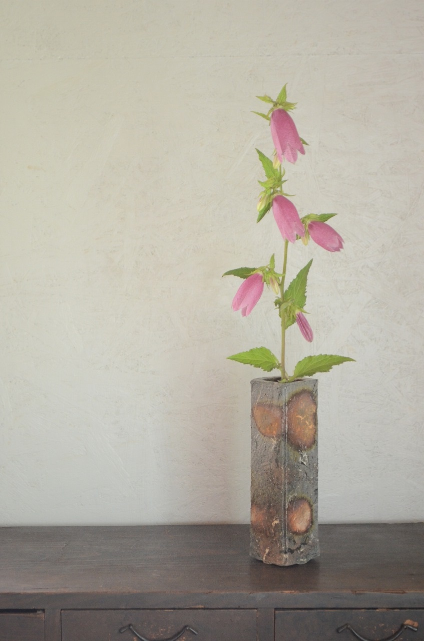 備前窯変角花入　Naoki Yokoyama　－蛍袋－