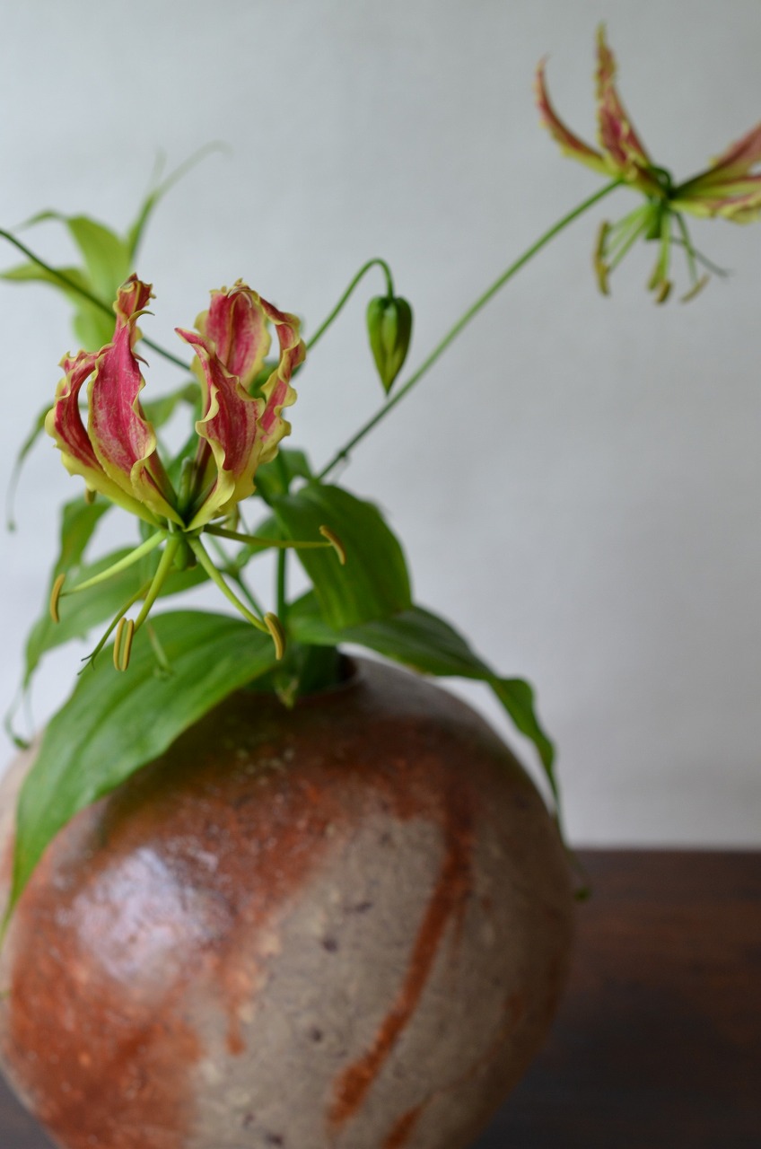 備前自然練込壺　Naoki Yokoyama　－グロリオサ－