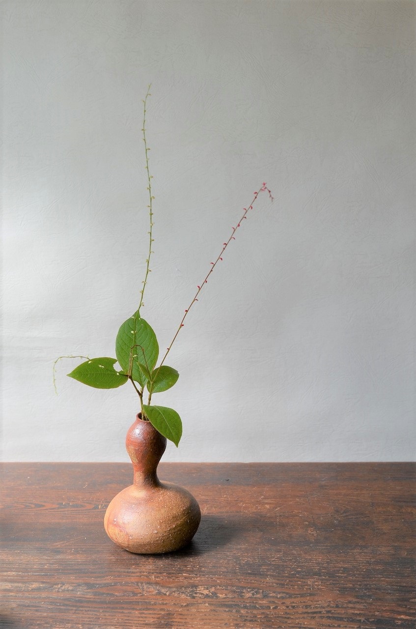 備前火襷瓢花入　Takahiro Hosokawa　－水引草－