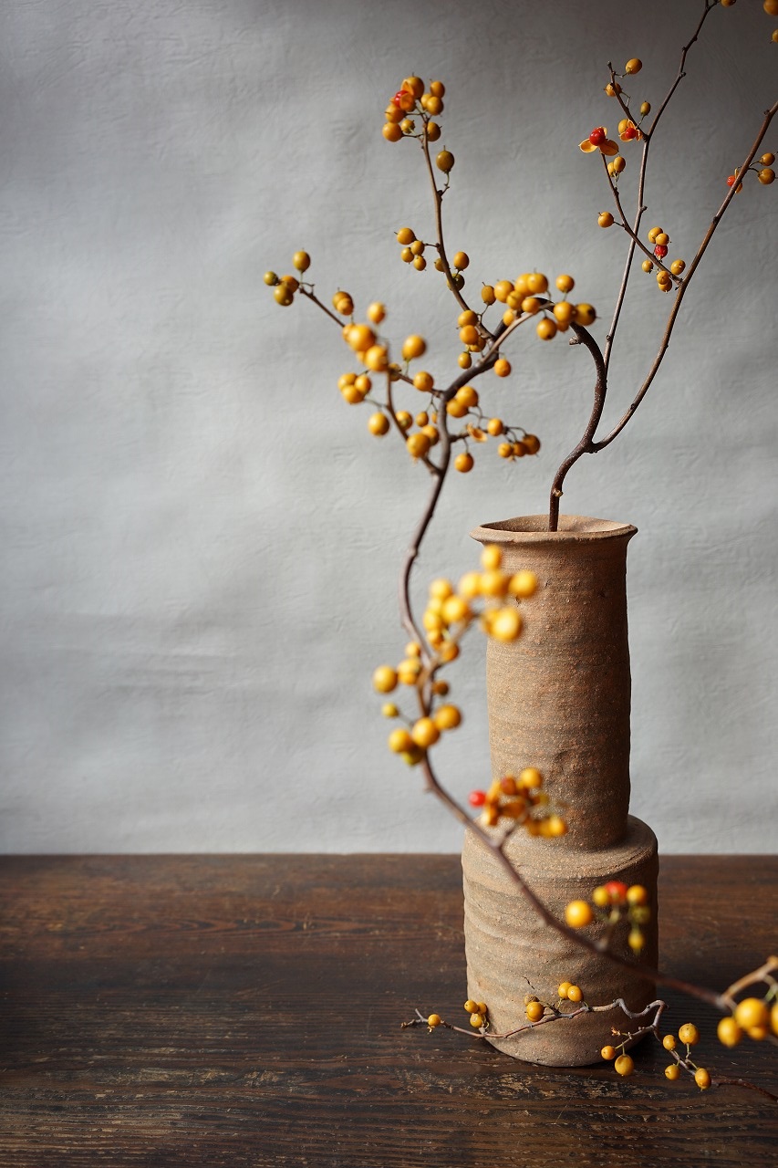 備前しらふ砧花入　Takahiro Hosokawa　－蔓梅擬－