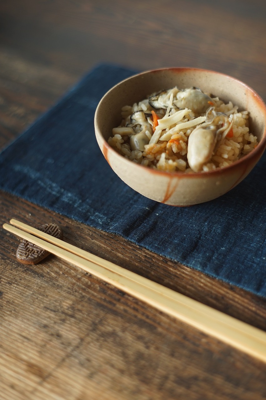 備前火襷飯碗　Yoshiteru Takariki　－牡蠣飯－