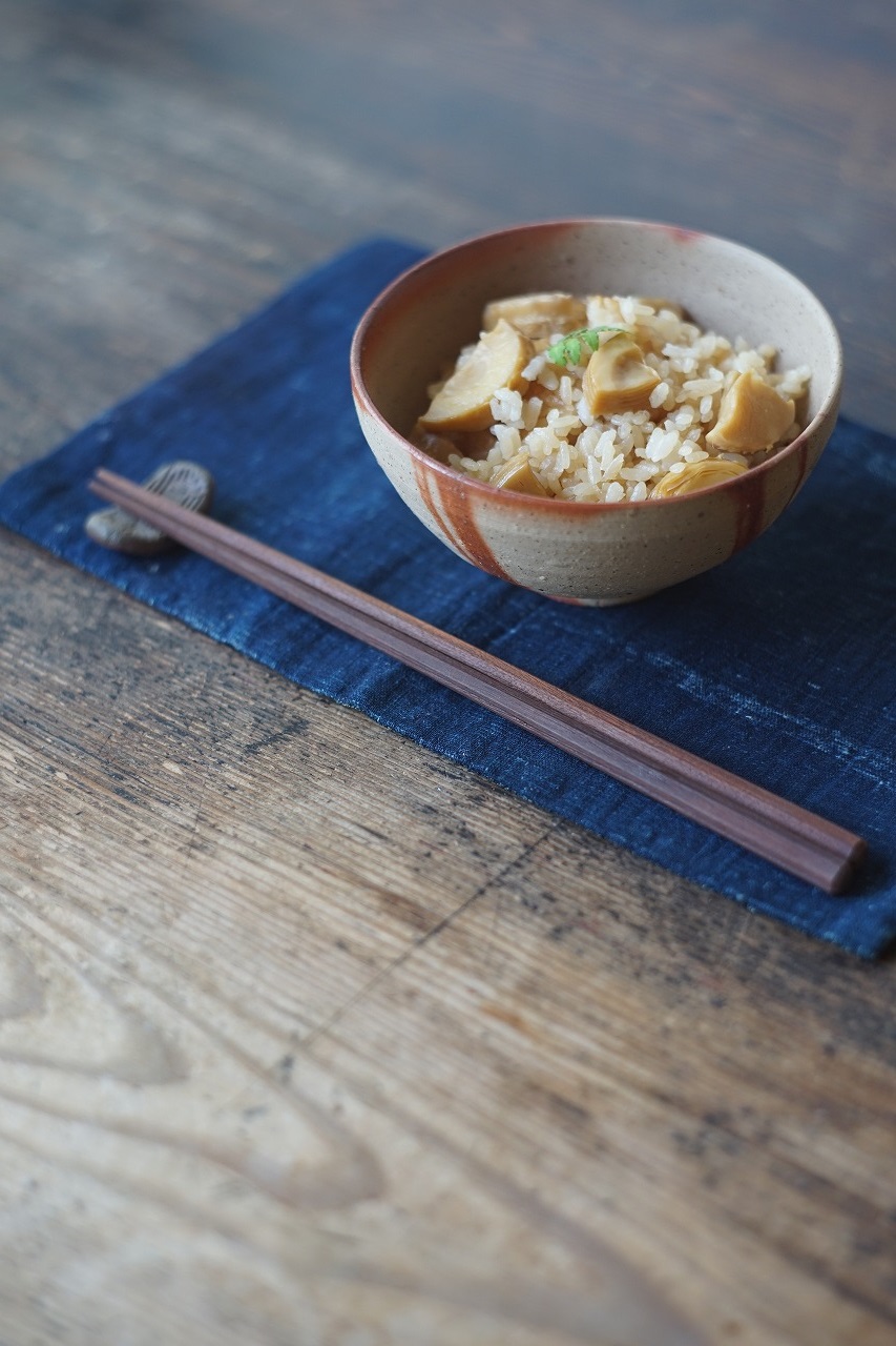 備前火襷飯碗　Yoshiteru Takariki　－たけのこご飯－