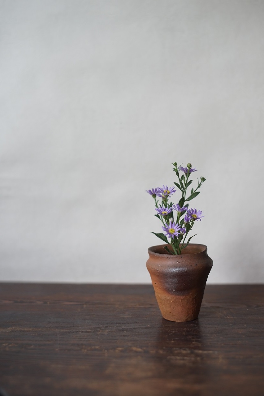 備前小壺　Yoshiteru Takariki　－野紺菊－