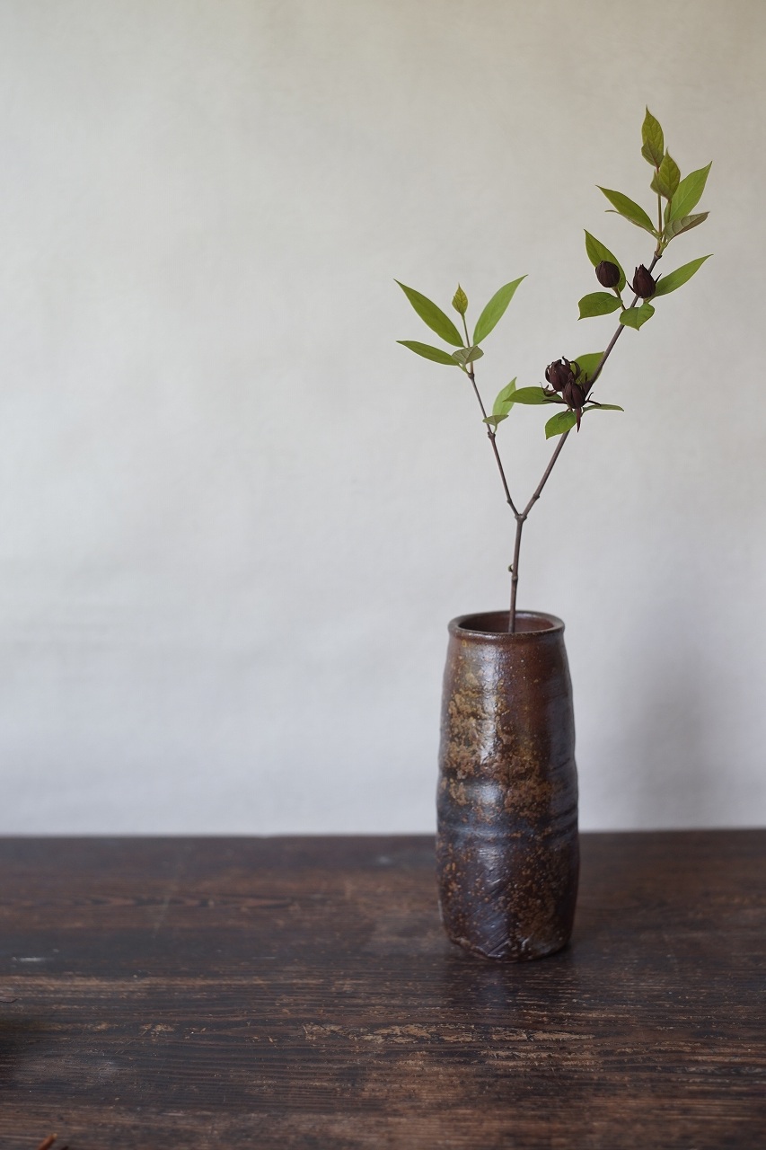 備前筒花入　Naoki Yokoyama　－紺蝋梅－