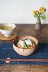 備前火襷飯碗　Yoshiteru Takariki　－牡蠣めし－