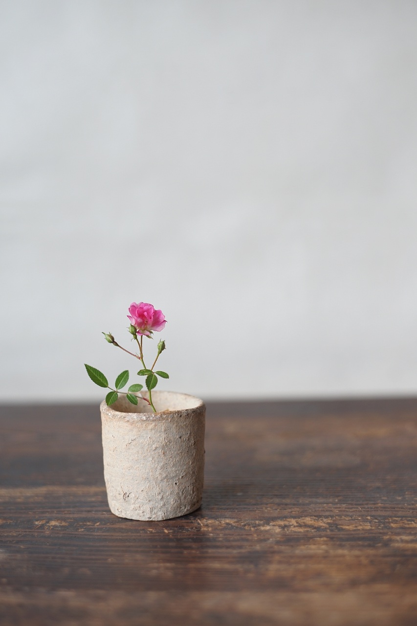 備前しらふ筒酒呑 Takahiro Hosokawa -ミニ薔薇-
