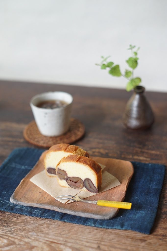 伊部四方たたき皿　屋代剛右　－栗のパウンドケーキ－