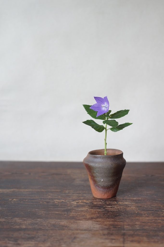 備前小壷　高力芳照　－桔梗－